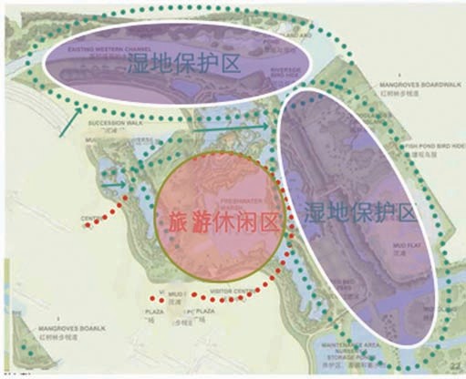 城市溼地公園的功能分區一般呈環狀分佈,核心保護區一般設置在需要